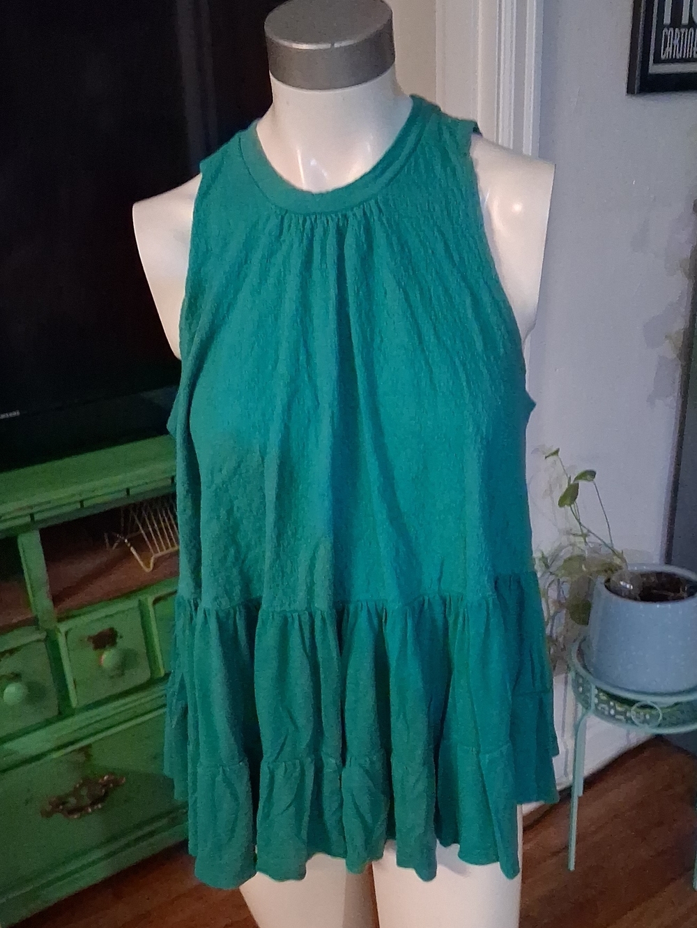Free People Green Sleeveless Tunic with Open Back
